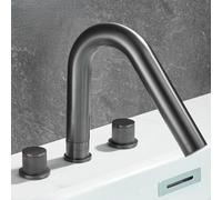 Rubinetto lavabo a tre fori in rame pieno, vasca da bagno divisa lateralmente, set di 3 pezzi di lavabo con doppio controllo, rubinetti dell'acqua calda e fredda, grigio fucile [modello con piccola