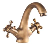 Rubinetto lavabo bagno doppio manico vintage in ottone per acqua calda e fredda