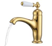 Rubinetto Lavabo Bagno Oro - Miscelatore Monocomando Vintage In Ottone - Rubinetto Bagno Artistico Con Maniglia Decorativa Per Acqua Calda Fredda, Facile Installazione