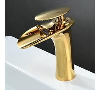 Rubinetto Lavabo Cascata Dorato, SHUNLI Design Elegante Rubinetto Bagno, Miscelatore Lavabo Rubinetteria in Ottone, Acqua Calda e Fredda Disponibile