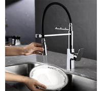 Rubinetto Lavello Cucina 3 vie con Doccetta Monoforo Miscelatore Flessibile per Cucina Maniglia Singola,cromato