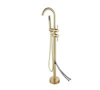 Rubinetto Lavello Cucina, Bagno vasca da bagno rubinetto + doccia portatile con doccia in oro spazzolato oro lusso vasca da bagno tappeto piano montato(Style 2 brushed gold)