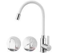 Rubinetto Lavello Cucina Flessibile, Auralum Rubinetto Cucina Bianco con Beccuccio Flessibile, Miscelatore Cucina Girevole a 360°, Rubinetti Cucina con Bocca Alta
