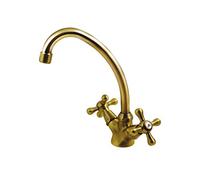 Rubinetto Lavello Cucina "KIP" Bocca Alta in Ottone, Coppia Flessibili e Kit Installazione inclusi, Made in Italy