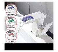 Rubinetto Lavello Cucina, PORTATO Lavello del lavandino del bagno nero opaco Tre colori cambiano con la temperatura PORTATO Rubinetti miscelatori caldi e freddi della cascata(White A)