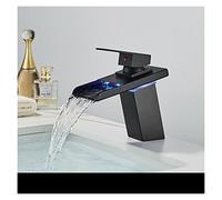 Rubinetto Lavello Cucina, PORTATO Lavello del lavandino del bagno nero opaco Tre colori cambiano con la temperatura PORTATO Rubinetti miscelatori caldi e freddi della cascata(Matte Black B)