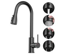 Rubinetto Lavello Cucina,SREWOHS PRO Rubinetto Cucina con Doccetta Estraibile con 4 Doccetta Modelli di Spruzzo,Rubinetto cucina in acciaio inox ad alto arco a 360°,Flessibile Rubinetto Cucina,Nero