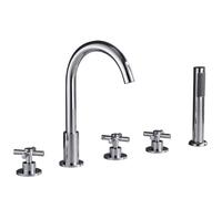 Rubinetto miscelatore a collo d'oca nero a 5 fori per vasca da bagno Elegante rubinetto con soffione doccia e maniglie a croce per bagni moderni Controllo dell'acqua di alta qualità Facile