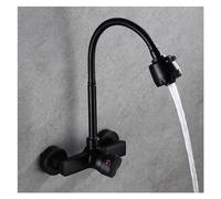 Rubinetto miscelatore acqua calda e fredda da cucina a doppio foro con montaggio a parete cromato, aeratore spray, tubo flessibile girevole a 360°(Matte Black)