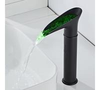 Rubinetto miscelatore automatico con sensore, touchless, per acqua calda e fredda, con LED che cambia colore, per lavandino del bagno, design a cascata