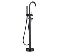 Rubinetto miscelatore autoportante per vasca da bagno con soffione a collo d'oca e tubo flessibile, girevole a leva singola, finitura in ottone cromato, perfetto per bagni moderni