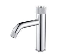 Rubinetto miscelatore cromato per lavabo - Rubinetto in ottone a foro singolo con pulsante di controllo dell'acqua calda e fredda montato sul piano del bagno Miscelatore per lavabo elegante rubinetto