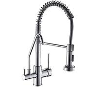 Rubinetto miscelatore da cucina a 3 vie con doccetta estraibile girevole a 360° rubinetto cromato a doppia maniglia filtro dell'acqua 3 in 1 e design elegante per acqua potabile e cucina