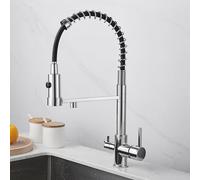 Rubinetto miscelatore da cucina cromato 3 in 1, doppia leva ed estraibile, design elegante a 3 vie, per cucine moderne, facile installazione e versatile aggiornamento della cucina