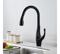 Rubinetto miscelatore da cucina estraibile, monocomando, girevole | cartuccia a disco in ceramica, aeratore anti-spruzzo, connettori flessibili, vestibilità standard, montaggio semplice fai da