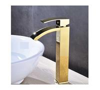 Rubinetto miscelatore for lavabo in ottone a leva singola da bagno a cascata quadrata con montaggio su appoggio(Gold)