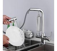 Rubinetto miscelatore for lavello da cucina a 3 vie for filtro dell'acqua in 1 Acqua calda e fredda potabile diretta Filtro for girevole in ottone estraibile cucina-Cromo(Brushed Nickel)