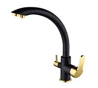 Rubinetto miscelatore for lavello da cucina a 3 vie Rubinetto for filtro acqua 3 in 1 Rubinetto in ottone puro Bevanda diretta calda e fredda Rotazione a 360 ° Rubinetto da cucina filtrato Oro nero