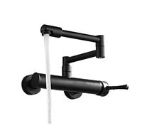 Rubinetto miscelatore for lavello da cucina pieghevole a doppio foro, girevole, cromato, con maniglia singola, in ottone, da parete Con controllo di flusso(Black)