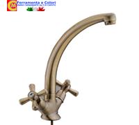 Rubinetto Miscelatore Lavello Cucina BRONZO VINTAGE Ottone Canna Alta Manopole