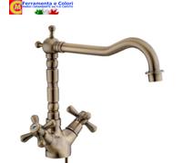 Rubinetto Miscelatore Lavello Cucina Bronzo VINTAGE Ottone Canna Alta Manopole