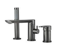 Rubinetto miscelatore moderno in ottone con doccia 3 fori rotazione a 360 ° maniglia singola cascata rubinetto per vasca da bagno set caldo/freddo spazzolato finitura oro per bagni di lusso