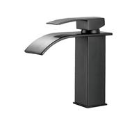 Rubinetto miscelatore moderno in ottone nero - Rubinetto monocomando per bagno per acqua calda e fredda, tubi standard britannici, design elegante a cascata, ideale per bagni contemporanei