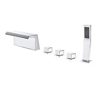 Rubinetto Miscelatore Moderno per Vasca da Bagno con Doccetta A Mano A Cascata 5 Fori 3 Maniglie in Ottone Cromato