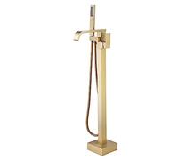 Rubinetto Miscelatore Moderno Per Vasca Da Bagno Rubinetto Per Vasca Freestanding Con Cascata Calda E Fredda E Doccetta Rubinetto Per Vasca Da Bagno Con Miscelatore Per Doccia (Oro Spazzolato)