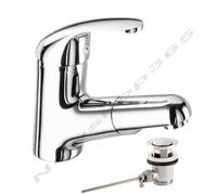 RUBINETTO MISCELATORE MONOCOMANDO LAVABO CON DOCCETTA ESTRAIBILE PILETTA SCARICO