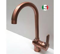 RUBINETTO MISCELATORE MONOCOMANDO PER LAVELLO O LAVABO "ROUND - P" RAMATO - RAME