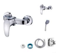 Rubinetto miscelatore per doccia in lega di zinco con cinque modalità di spruzzo e nucleo valvola a disco in ceramica con tubo da 1,5 metri, set da bagno argento brillante (D)