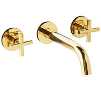 Rubinetto miscelatore per lavabo a parete con 3 fori doppia maniglia in ottone c