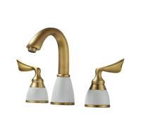 Rubinetto miscelatore per lavabo da bagno, 3 fori, in ottone, stile retrò | Maniglie per rubinetto a doppio controllo caldo e freddo per una regolazione senza sforzo della temperatura del bagno
