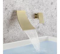 Rubinetto miscelatore per lavabo da bagno a parete in oro spazzolato Rubinetto a cascata caldo e freddo per lavello tutto in rame elegante rubinetto mono lavabo per bagni moderni