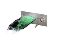 Rubinetto miscelatore per lavabo da bagno con cascata di montaggio a parete nascosto in ottone, rubinetto per lavabo con cambio di colore nichel spazzolato per lavelli di roulotte e case (Brushed with