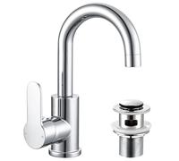 Rubinetto miscelatore per lavabo girevole per bagno con scarico pop-up, moderno rubinetto mono a collo di cigno rubinetto da bagno monocomando rubinetti per lavabo per bagno, cromato