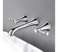 Rubinetto miscelatore per lavabo in ottone con montaggio a parete, 3 fori, cromato, design moderno, elegante e resistente, ideale per bagni contemporanei