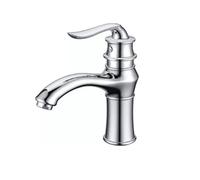 Rubinetto miscelatore per lavabo in stile retrò, cromato, monocomando, per acqua calda e fredda, design corto, installazione a foro singolo, ideale per bagni eleganti