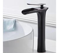 Rubinetto miscelatore per lavabo nero retrò ad arco alto Rubinetto a cascata per lavabo da bagno Costruzione in rame completo Acqua calda e fredda Design alto Installazione a foro singolo
