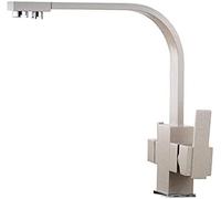 Rubinetto miscelatore per lavello da cucina a 3 vie, beccuccio girevole, design a 2 leve, per acqua potabile e filtrata, ideale per la preparazione di farina d'avena - Rubinetto da cucina efficiente 3