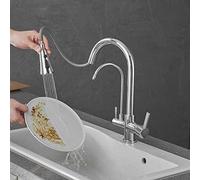 Rubinetto miscelatore per lavello da cucina a 3 vie, doccetta estraibile girevole a 360°, leva singola, filtro dell'acqua ad arco alto, rubinetto moderno con finitura nera e cromata, perfetto per casa