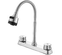 Rubinetto miscelatore per lavello da cucina, caravan, monoblocco, per campeggio, con 2 maniglie, arco flessibile, girevole a 360°, spruzzatore a doppia funzione, per barche, camper, rimorchi da