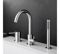 Rubinetto miscelatore per vasca da bagno a 3 fori con rotazione a 360 gradi, rubinetto monocomando, soffione doccia e set tubo flessibile