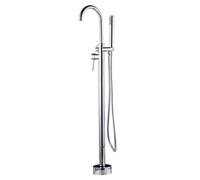 Rubinetto Miscelatore per Vasca da Bagno Alto Nero Opaco all'Ingrosso con beccuccio Rotondo, Montaggio a Pavimento, Set Doccia e Rubinetto per Vasca Elegante in Stile Rom