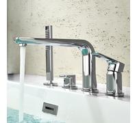 Rubinetto Miscelatore per Vasca E Doccia A 4 Fori con Doccetta Girevole 360° Acqua Calda E Fredda In Ottone Cromato