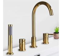 Rubinetto Miscelatore per Vasca E Doccia A 4 Fori con Rubinetto Girevole 360° per Acqua Calda E Fredda In Ottone Colore Oro
