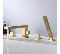 Rubinetto Miscelatore per Vasca E Doccia A 4 Fori Set di Rubinetti per Vasca con Doppia Maniglia In Ottone Miscelatore per Acqua Calda E Fredda Finitura Oro Spazzolato