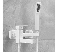Rubinetto Miscelatore per Vasca E Doccia A Parete Bianco Girevole A 90° Miscelatore per Bagno con Doccetta Rubinetto Monocomando per Vasca-A