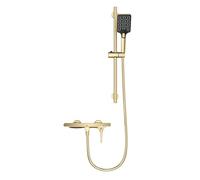 Rubinetto Miscelatore per Vasca E Doccia A Parete con Doppia Uscita Cascata Asta Doccia Regolabile In Altezza 4 Modalità Finitura Oro Spazzolato